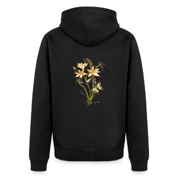 Blumen - Unisex Premium Bio Zip Hoodie - Schwarz - Hinten - Nico (187cm)