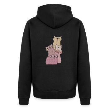 katzen treffen 2 - Unisex Premium Bio Zip Hoodie - Schwarz - Hinten - Nico (187cm)