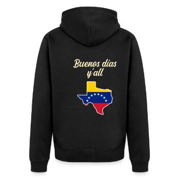 Venezolanisch-texanisches Design für Einwanderer - Unisex Premium Bio Zip Hoodie - Schwarz - Hinten - Nico (187cm)