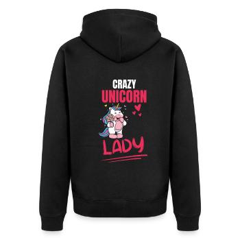 Lady Frauen Fantasy Tier Lustiges Geschenk Einhorn - Unisex Premium Bio Zip Hoodie - Schwarz - Hinten - Nico (187cm)