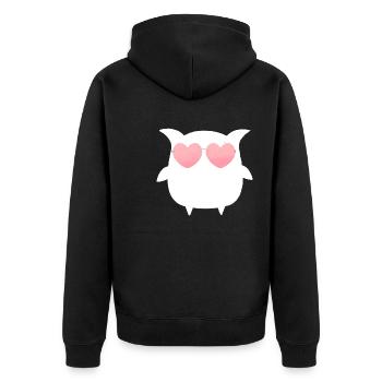 Eule, Comic, weisse eule,sonnenbrille,herz - Unisex Premium Bio Zip Hoodie - Schwarz - Hinten - Nico (187cm)