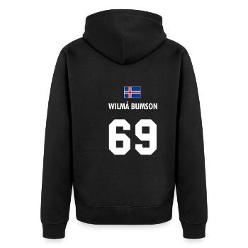 Wilma Bumson Weltmeisterschaft - Unisex Premium Bio Zip Hoodie - Schwarz - Hinten - Nico (187cm)