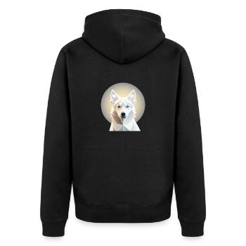 cooler Weisser Schäferhund im Mondschein Kubismus - Unisex Premium Bio Zip Hoodie - Schwarz - Hinten - Nico (187cm)