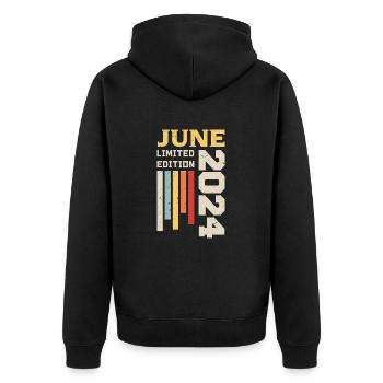 Juni 2024 - Geburtstagsgeschenk Juni 2024 Juni - Unisex Premium Bio Zip Hoodie - Schwarz - Hinten - Nico (187cm)