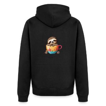 Faules Faultier mit Kaffeetasse - Sweet - Unisex Premium Bio Zip Hoodie - Schwarz - Hinten - Nico (187cm)