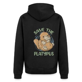 Save The Platypus Funny Platypus Animal - Unisex Premium Organic Zip Hoodie - black - Back - Nico (187cm)
