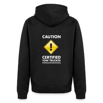 Caution Certified Tow Trucker Tow Truck Operator - Unisex Premium Bio Zip Hoodie - Schwarz - Hinten - Nico (187cm)