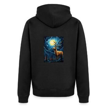 Cerf, Van Gogh, Nuit Étoilée, Animal - Veste à capuche bio Premium Unisexe - noir - Dos - Nico (187cm)