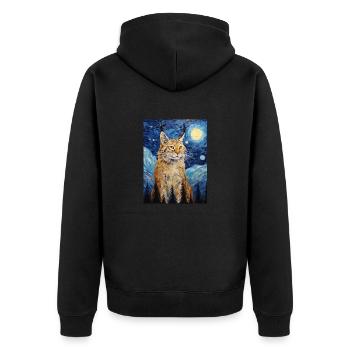 luchs, van gogh, sternennacht, tier - Unisex Premium Bio Zip Hoodie - Schwarz - Hinten - Nico (187cm)