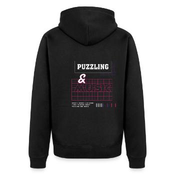 Puzzlespiel mit musikalischen Noten und Musiknoten - Unisex Premium Bio Zip Hoodie - Schwarz - Hinten - Nico (187cm)