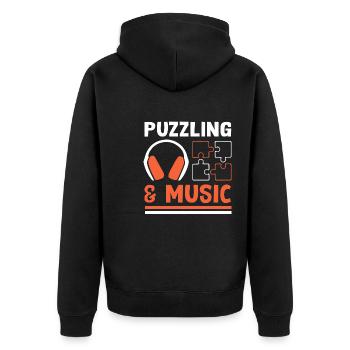Rätselhafte und musikalische Noten: Musiker, - Unisex Premium Bio Zip Hoodie - Schwarz - Hinten - Nico (187cm)