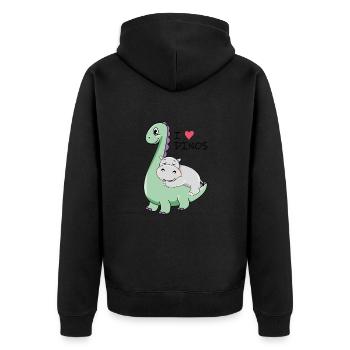Ich liebe Dinos - Unisex Premium Bio Zip Hoodie - Schwarz - Hinten - Nico (187cm)