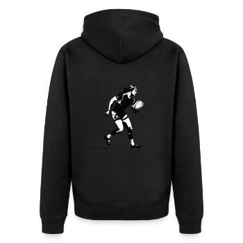 Marc, der Rugbyspieler - Unisex Premium Bio Zip Hoodie - Schwarz - Hinten - Nico (187cm)
