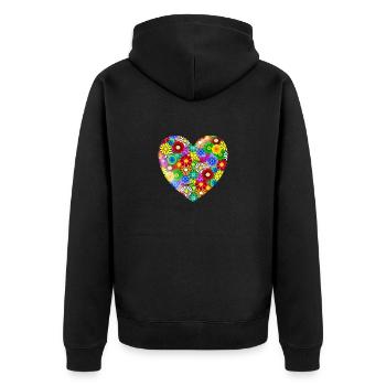 Flower Heart - Unisex Premium Organic Zip Hoodie - black - Back - Nico (187cm)