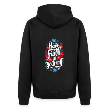 Selbstvertrauen Mut Blumen Ornament Neuanfang - Unisex Premium Bio Zip Hoodie - Schwarz - Hinten - Nico (187cm)