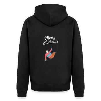 Merry Slothmas Christmas Sloth Ugly Funny - Unisex Premium Organic Zip Hoodie - black - Back - Nico (187cm)