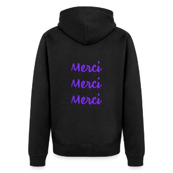 MERCI. THANKS. THANK YOU. ANNIVERSAIRE. NAISSANCE. - Veste à capuche bio Premium Unisexe - noir - Dos - Nico (187cm)