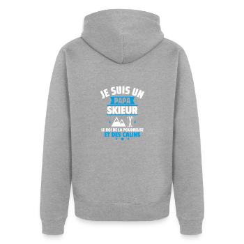 Papa Skieur : Cadeau Fête Des Pères,Ski,Montagne - Veste à capuche bio Premium Unisexe - gris chiné - Dos - Nico (187cm)