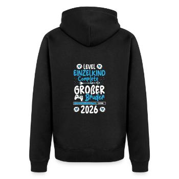 Level Einzelkind Complete Großer Bruder 2026 - Unisex Premium Bio Zip Hoodie - Schwarz - Hinten - Nico (187cm)