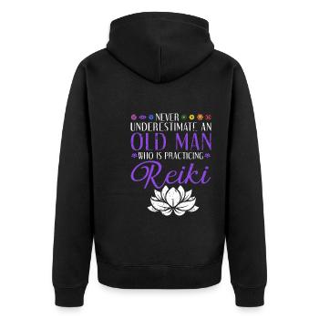 Reiki Meister - Unisex Premium Bio Zip Hoodie - Schwarz - Hinten - Nico (187cm)