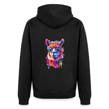 Alpaka Lama für Alpakaliebhaber - Unisex Premium Bio Zip Hoodie - Schwarz - Hinten - Nico (187cm)