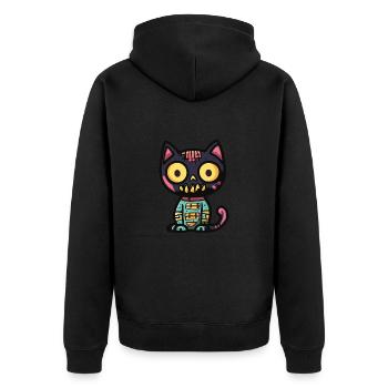 Katze Halloween Lustig - Unisex Premium Bio Zip Hoodie - Schwarz - Hinten - Nico (187cm)