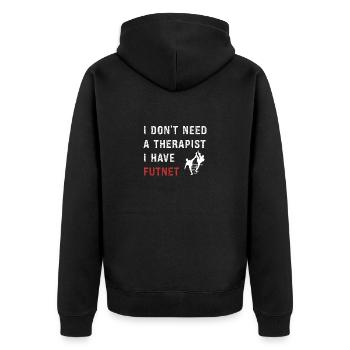 Kopie von Ich brauche keinen Therapeuten, ich habe Futnet - Unisex Premium Bio Zip Hoodie - Schwarz - Hinten - Nico (187cm)