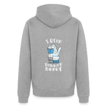 Ich lese verbotene Bücher Katze - Unisex Premium Bio Zip Hoodie - Grau meliert - Hinten - Nico (187cm)