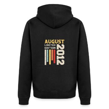 August 2012 - Geburtstagsgeschenk August 2012 August - Unisex Premium Bio Zip Hoodie - Schwarz - Hinten - Nico (187cm)