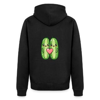 Gurke Paar Liebe Herz Lustig - Unisex Premium Bio Zip Hoodie - Schwarz - Hinten - Nico (187cm)