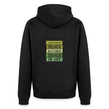 Lieber ein Ort im Grünen - Grüne nein Danke! - Unisex Premium Bio Zip Hoodie - Schwarz - Hinten - Nico (187cm)