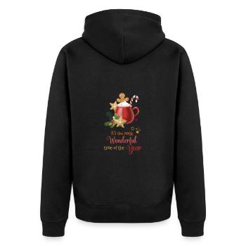 Hot Cacao, most wonderful time of the year - Unisex Premium Bio Zip Hoodie - Schwarz - Hinten - Nico (187cm)