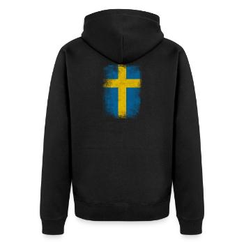 Schweden-Flagge Proud Swedish Vintage Distressed Hemd - Unisex Premium Bio Zip Hoodie - Schwarz - Hinten - Nico (187cm)