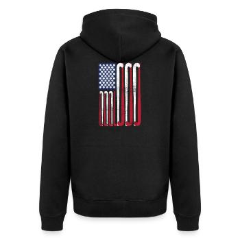 Drapeau Vintage> Drapeau américain en balles de hockey - Veste à capuche bio Premium Unisexe - noir - Dos - Nico (187cm)