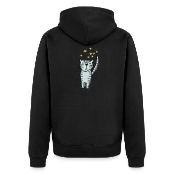 Katze - Unisex Premium Bio Zip Hoodie - Schwarz - Hinten - Nico (187cm)