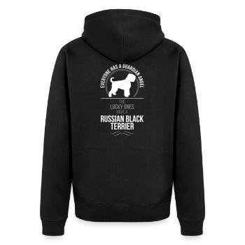 RUSSIAN BLACK TERRIER Guardian Angel Wilsigns - Unisex Premium Organic Zip Hoodie - black - Back - Nico (187cm)