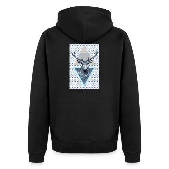 Hirschkönig des Waldes - Unisex Premium Bio Zip Hoodie - Schwarz - Hinten - Nico (187cm)