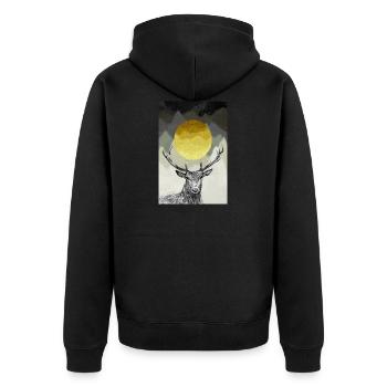 Hirschkönig des Waldes - Unisex Premium Bio Zip Hoodie - Schwarz - Hinten - Nico (187cm)