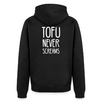 Tofu vegan animal rights gift animal welfare wisdom - Unisex Premium Organic Zip Hoodie - black - Back - Nico (187cm)