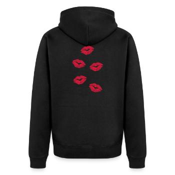 fünf Kussmünder - Unisex Premium Bio Zip Hoodie - Schwarz - Hinten - Nico (187cm)
