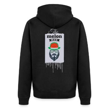 Der Mann mit dem Hut - Unisex Premium Bio Zip Hoodie - Schwarz - Hinten - Nico (187cm)