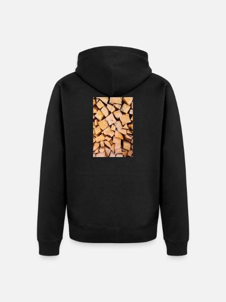 Stack of split beech wood - Unisex Premium Organic Zip Hoodie - black