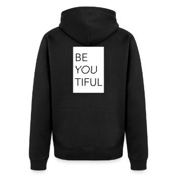 BE YOUTIFUL - Unisex Premium Bio Zip Hoodie - Schwarz - Hinten - Nico (187cm)