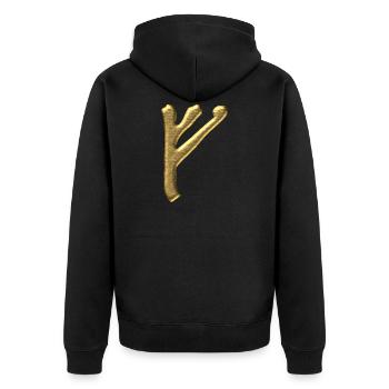 Rune Fehu - luck, prosperity & personal power - Unisex Premium Organic Zip Hoodie - black - Back - Nico (187cm)