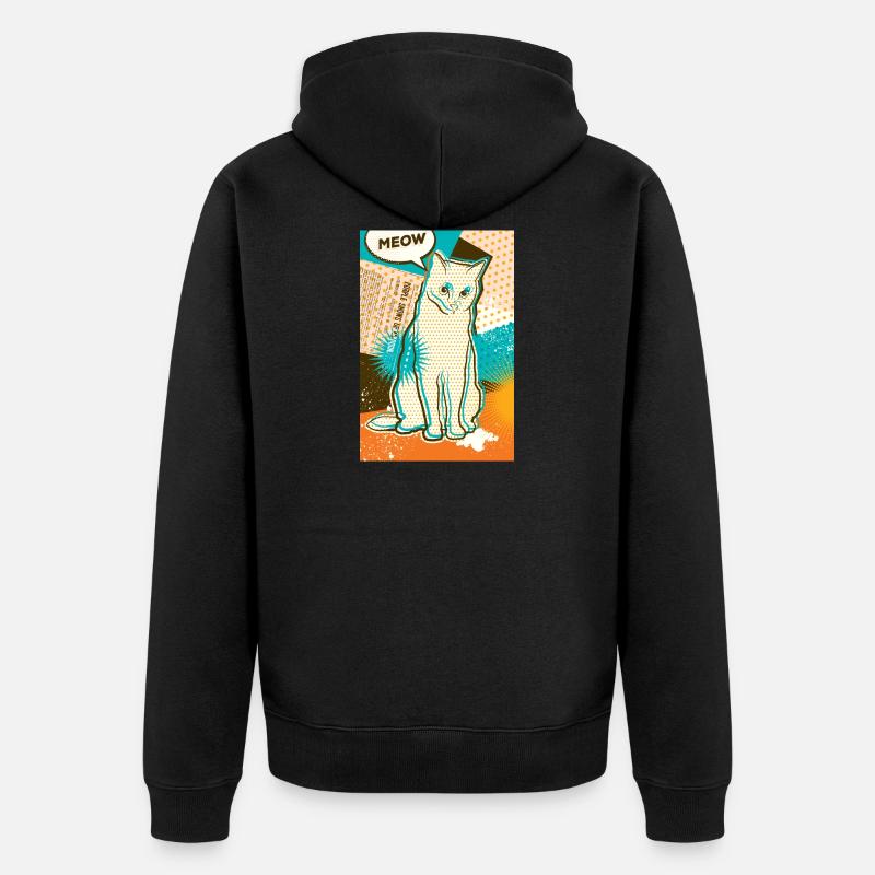 Chat MEOW, pop art, collage - Veste à capuche bio Premium Unisexe - noir