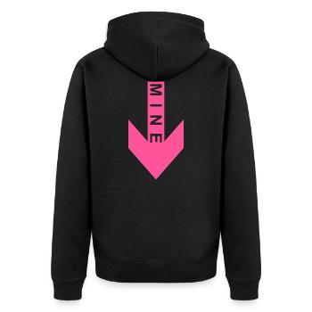 Mine Pfeil Rosa nach unten - Unisex Premium Bio Zip Hoodie - Schwarz - Hinten - Nico (187cm)