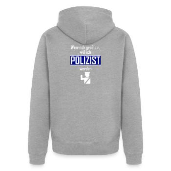 Wenn ich groß bin, will ich POLIZIST werden - Unisex Premium Bio Zip Hoodie - Grau meliert - Hinten - Nico (187cm)