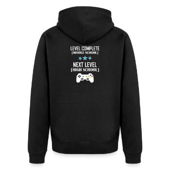HIGH SCHOOL - Unisex Premium Bio Zip Hoodie - Schwarz - Hinten - Nico (187cm)