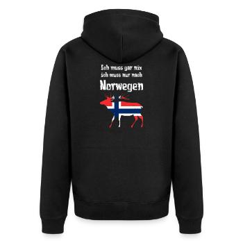 Ich muss gar nix ich muss nur nach Norwegen - Unisex Premium Bio Zip Hoodie - Schwarz - Hinten - Nico (187cm)