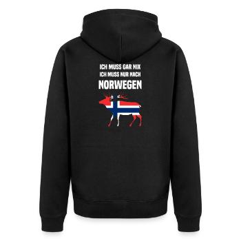 Ich muss gar nix ich muss nur nach Norwegen - Unisex Premium Bio Zip Hoodie - Schwarz - Hinten - Nico (187cm)
